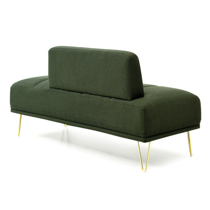 Green Upholstered Loveseat Bench with Gold Legs