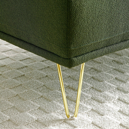 Green Upholstered Loveseat Bench with Gold Legs