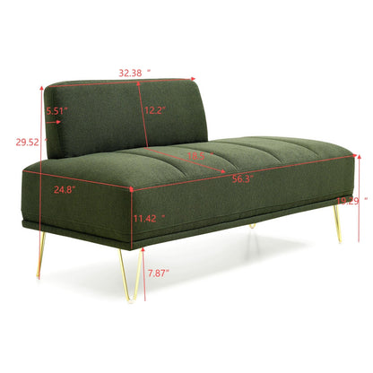 Green Upholstered Loveseat Bench with Gold Legs