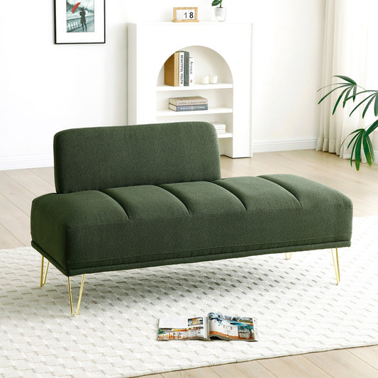 Green Upholstered Loveseat Bench with Gold Legs