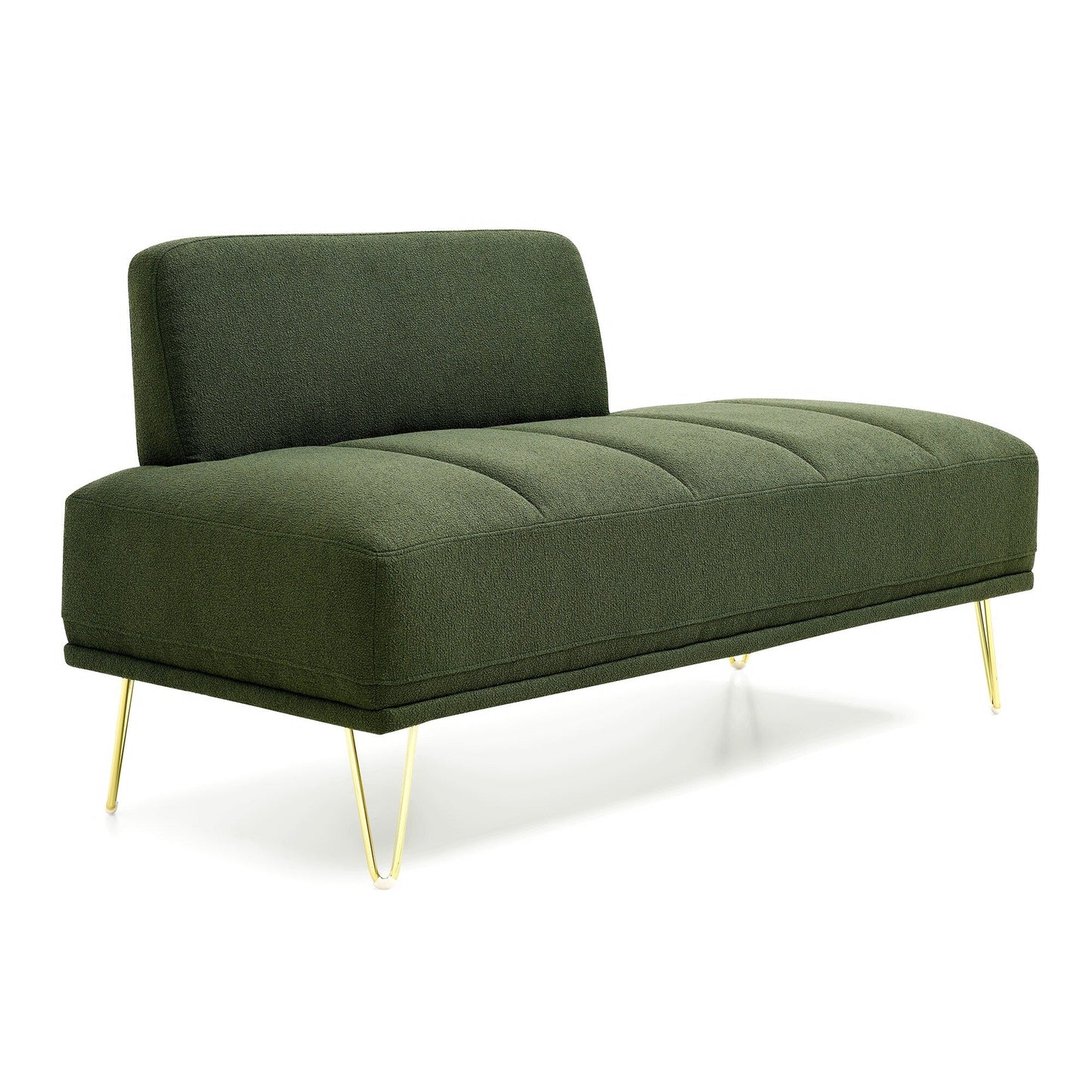 Green Upholstered Loveseat Bench with Gold Legs