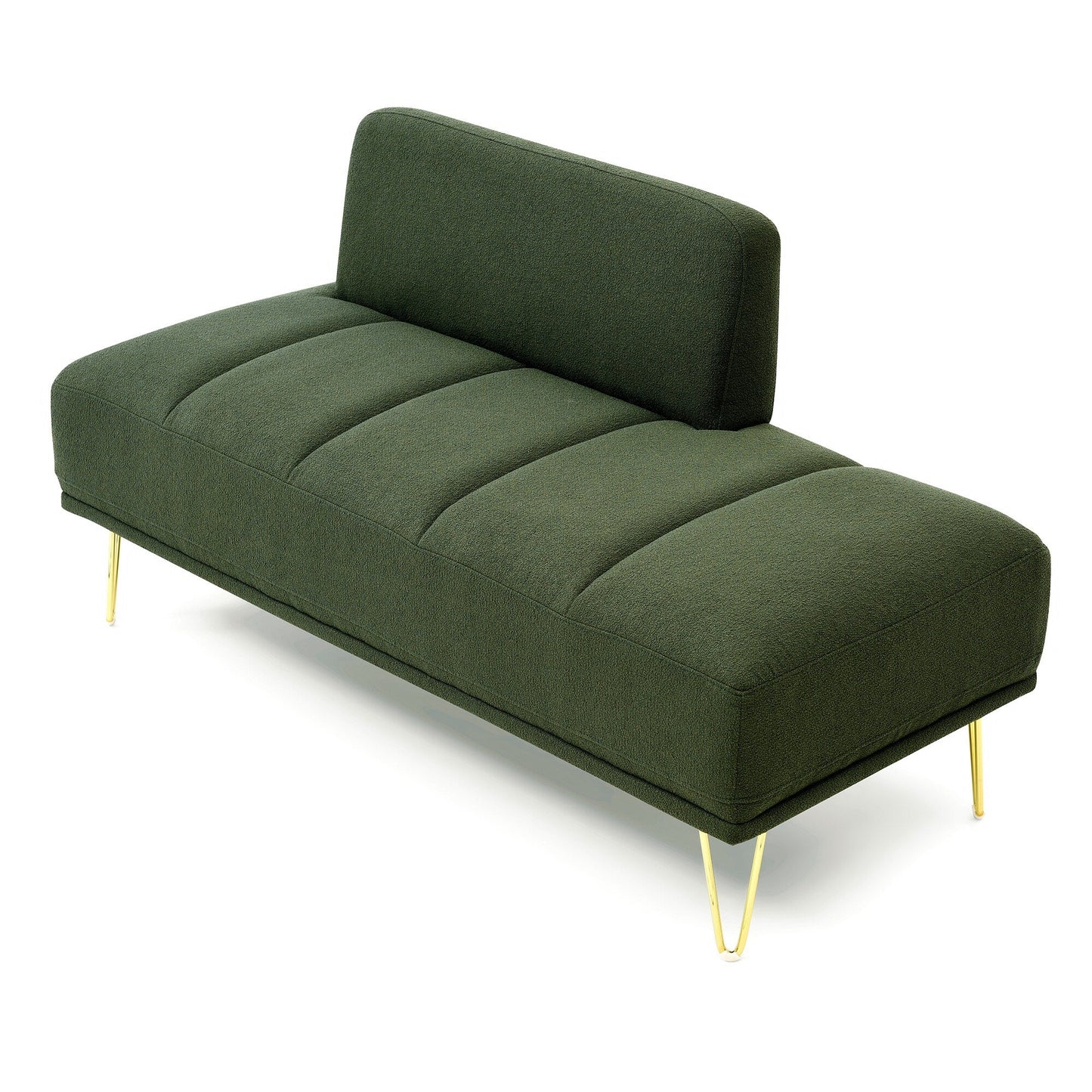 Green Upholstered Loveseat Bench with Gold Legs