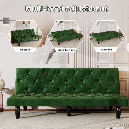Green Velvet 3-seater Sofa Bed with Wood Frame