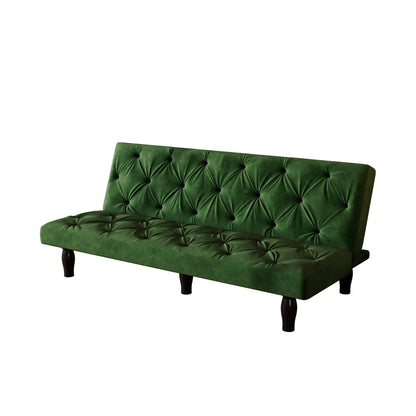 Green Velvet 3-seater Sofa Bed with Wood Frame