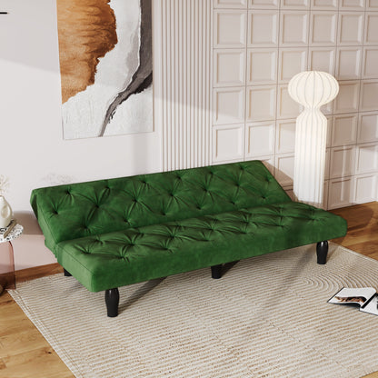 Green Velvet 3-seater Sofa Bed with Wood Frame