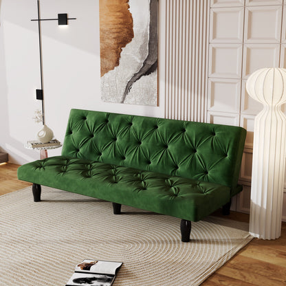 Green Velvet 3-seater Sofa Bed with Wood Frame