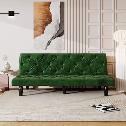 Green Velvet 3-seater Sofa Bed with Wood Frame