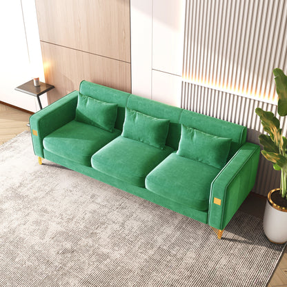 Green Velvet 3-seater Sofa with Gold Finish Metal Leg