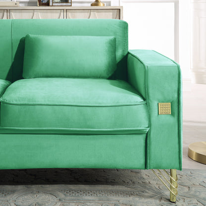 Green Velvet 3-seater Sofa with Gold Finish Metal Leg