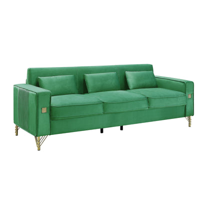 Green Velvet 3-seater Sofa with Gold Finish Metal Leg