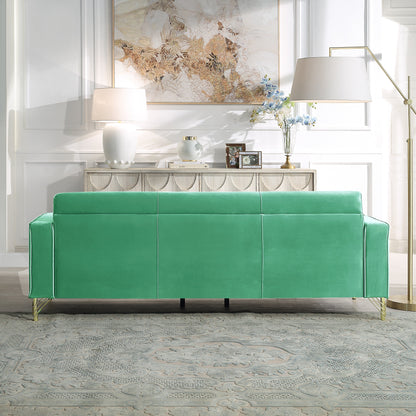 Green Velvet 3-seater Sofa with Gold Finish Metal Leg
