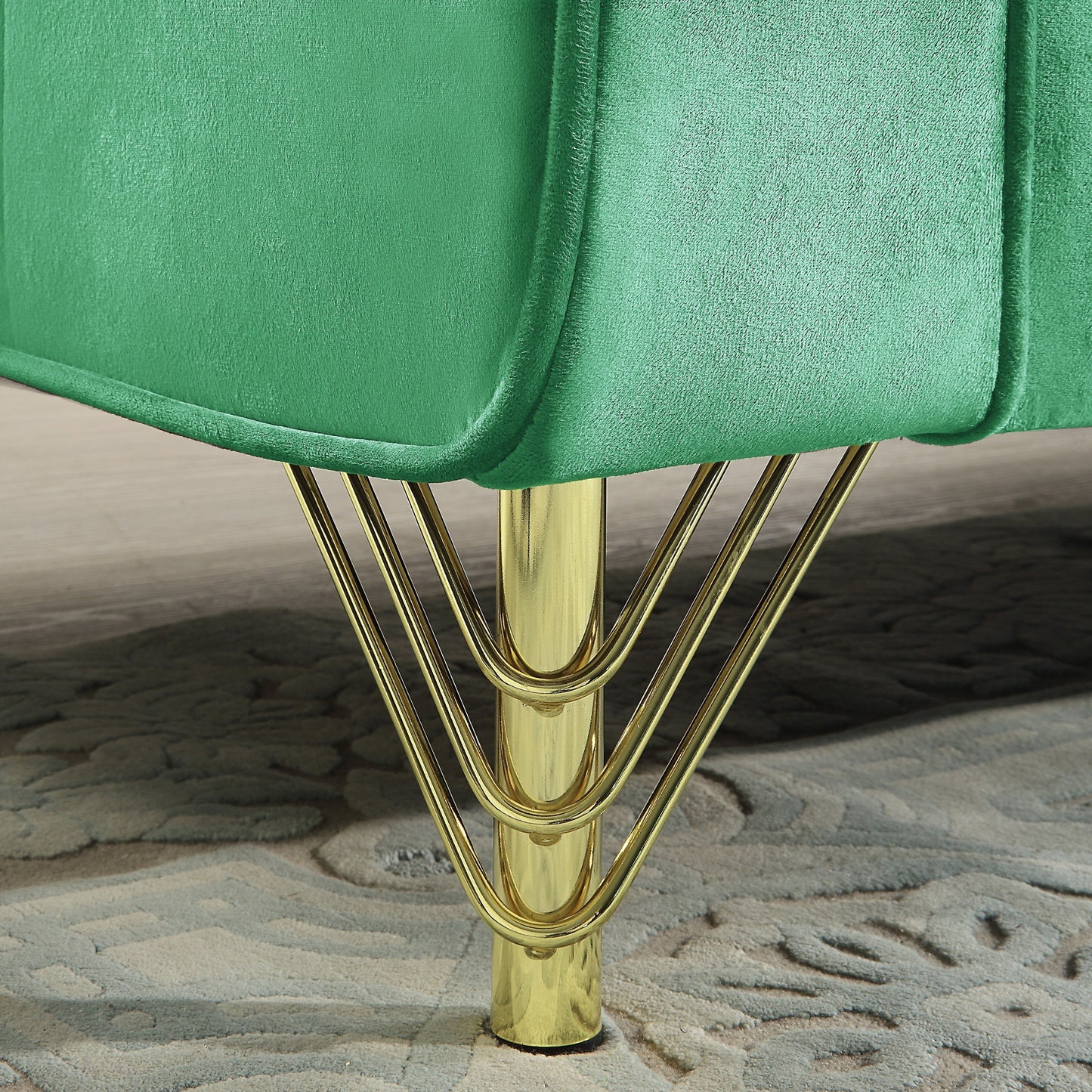 Green Velvet 3-seater Sofa with Gold Finish Metal Leg