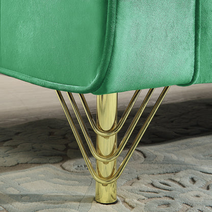 Green Velvet 3-seater Sofa with Gold Finish Metal Leg