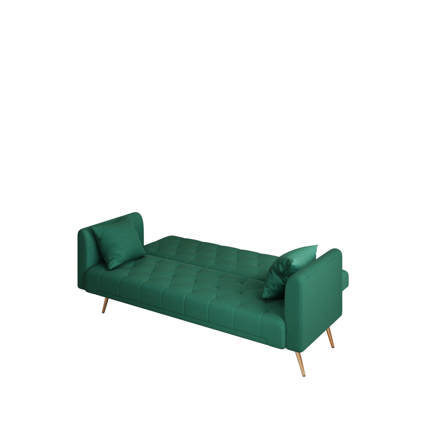 Green Velvet Convertible 3-seater Sofa Bed with Throw Pillows