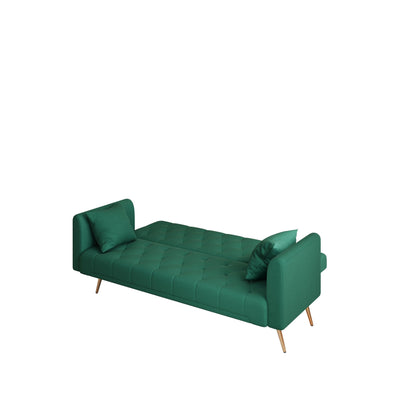 Green Velvet Convertible 3-seater Sofa Bed with Throw Pillows