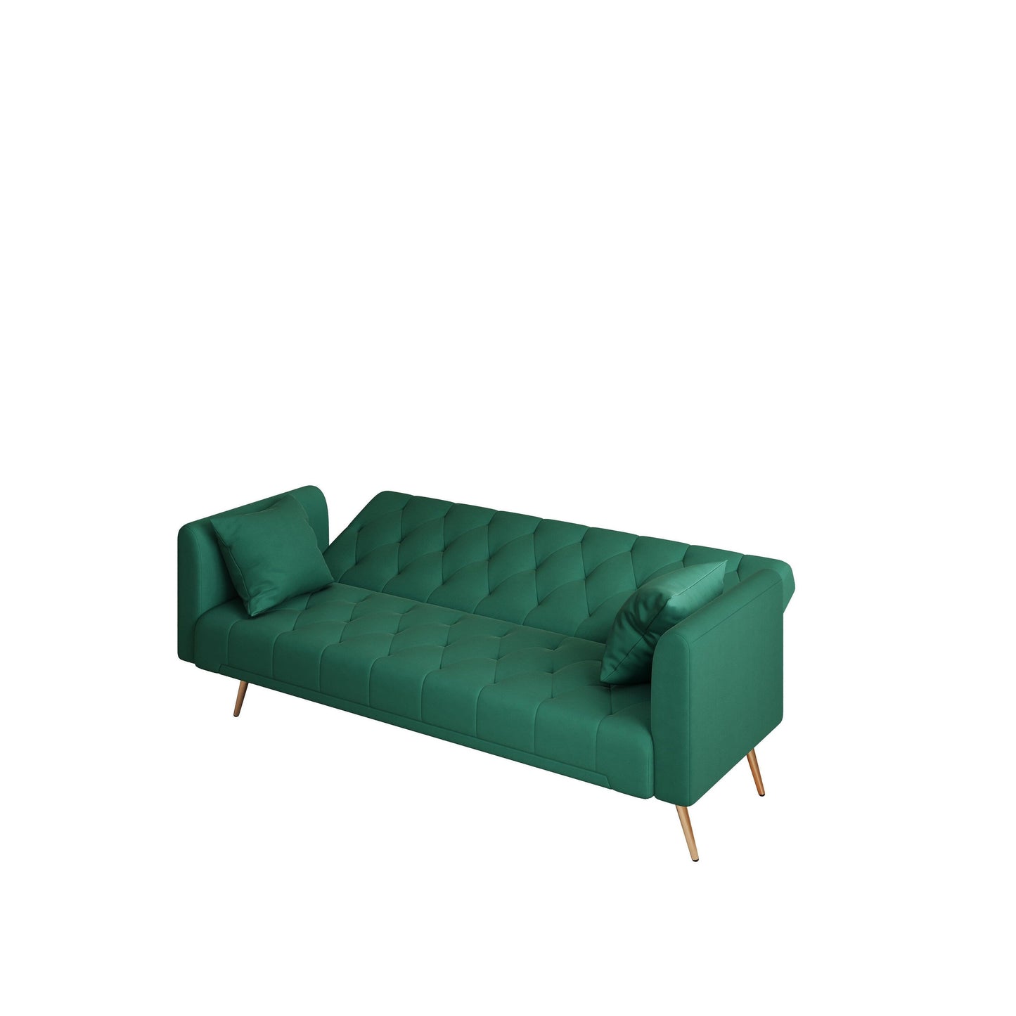 Green Velvet Convertible 3-seater Sofa Bed with Throw Pillows