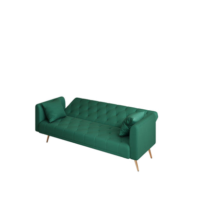 Green Velvet Convertible 3-seater Sofa Bed with Throw Pillows