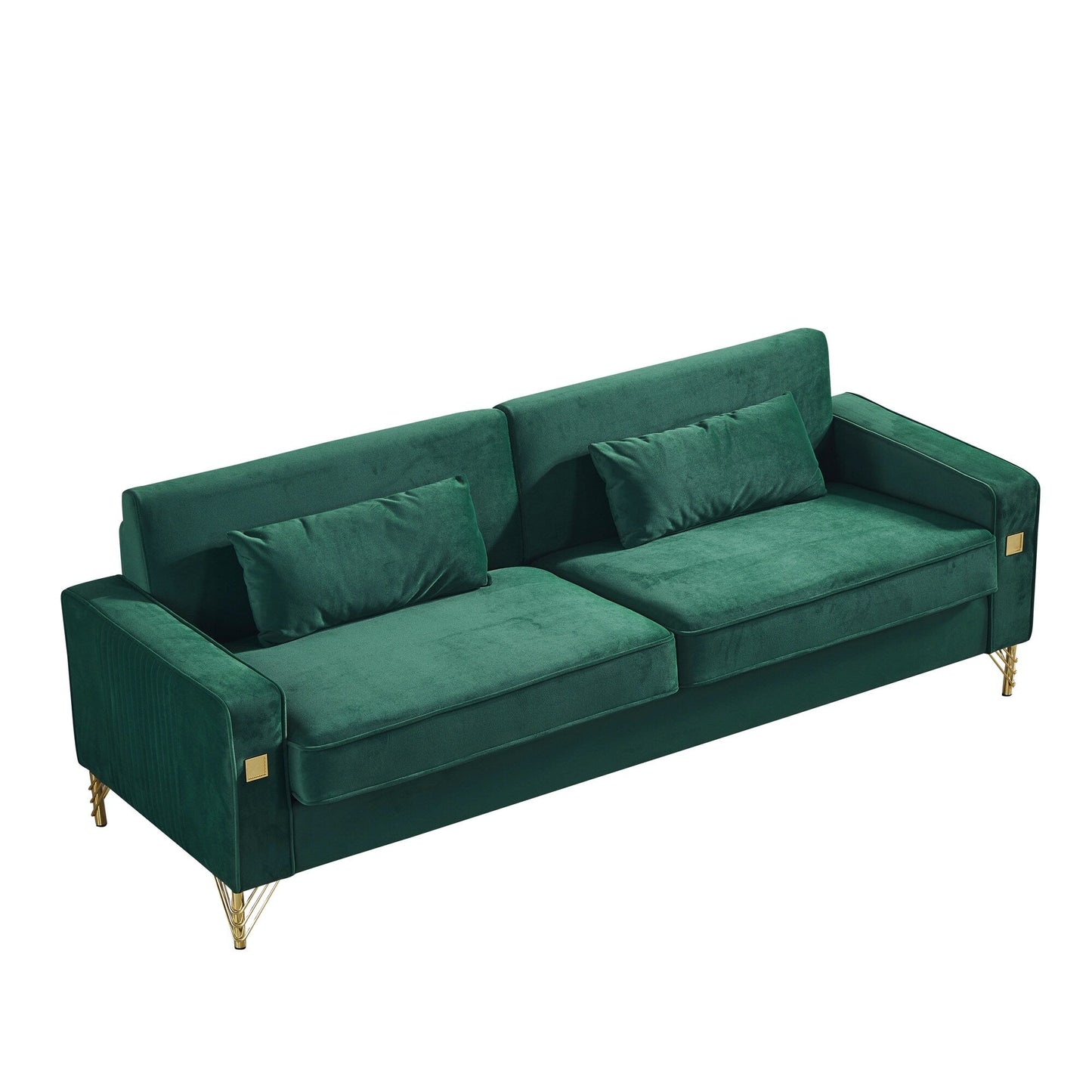 Green Velvet Upholstered Loveseat Sofa with Gold Legs