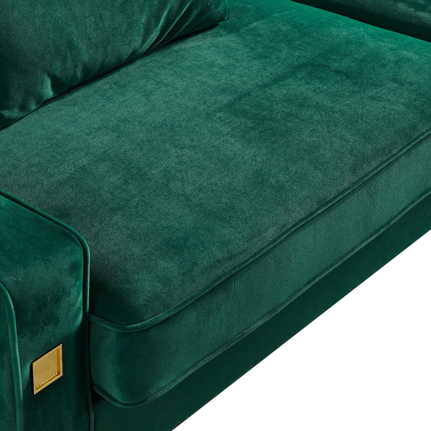 Green Velvet Upholstered Loveseat Sofa with Gold Legs