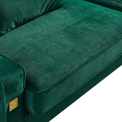 Green Velvet Upholstered Loveseat Sofa with Gold Legs