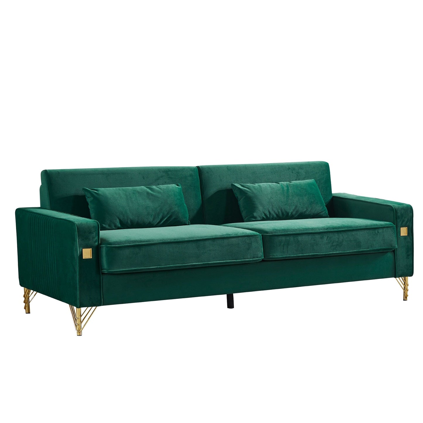 Green Velvet Upholstered Loveseat Sofa with Gold Legs