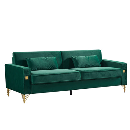 Green Velvet Upholstered Loveseat Sofa with Gold Legs