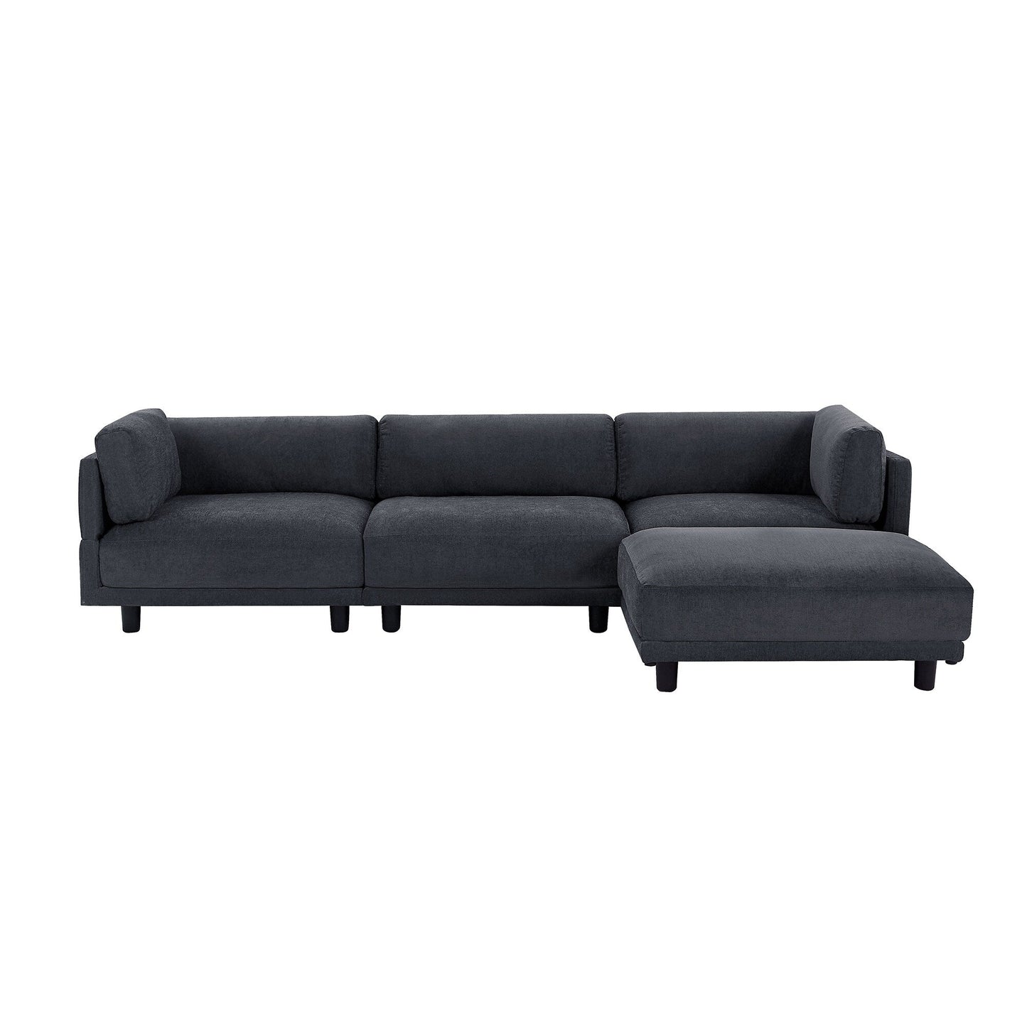 Grey 102.4 L-Shaped Polyester Sectional Sofa with Reversible Footstool, Thick Cushions, and Plastic Legs