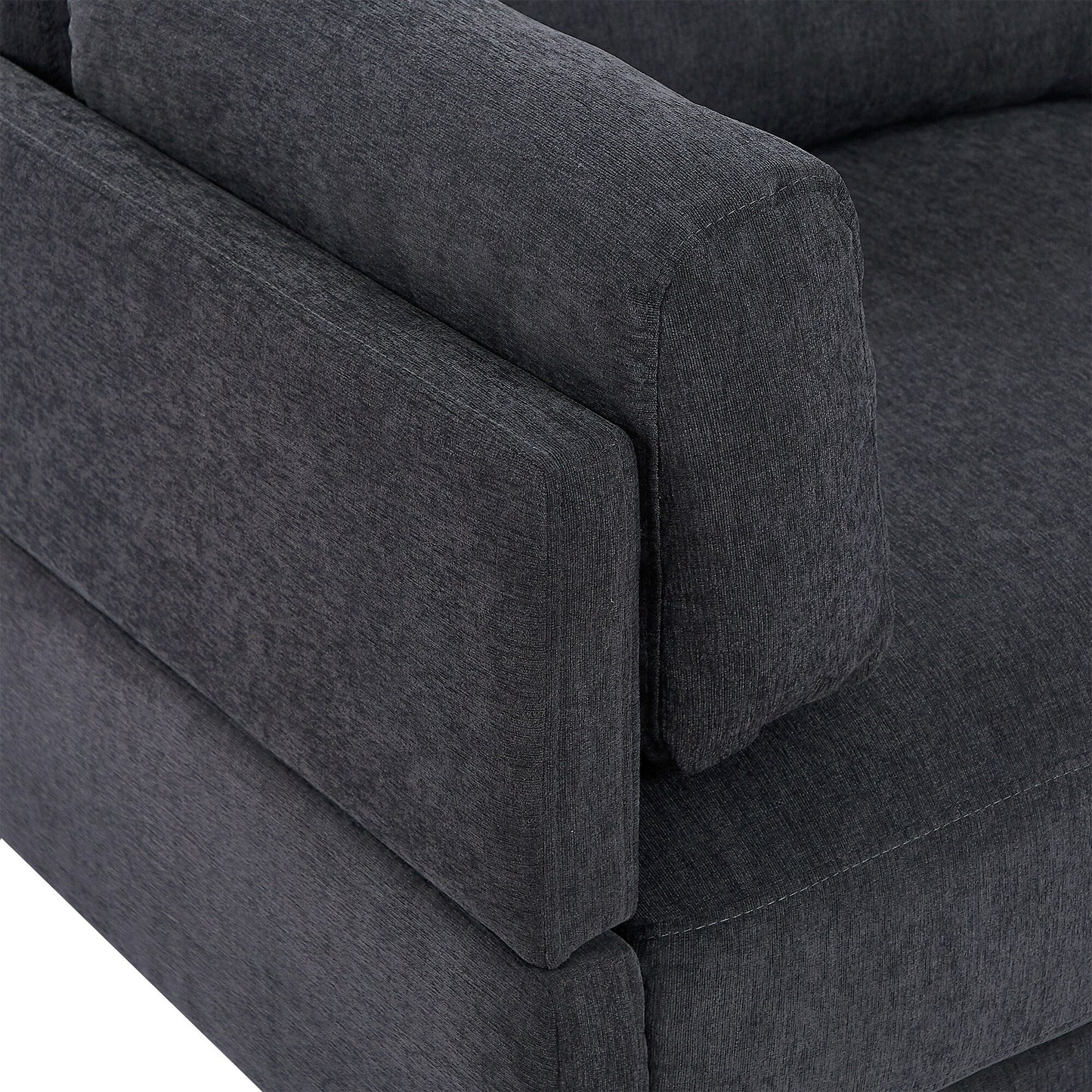 Grey 102.4 L-Shaped Polyester Sectional Sofa with Reversible Footstool, Thick Cushions, and Plastic Legs
