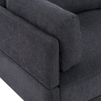 Grey 102.4 L-Shaped Polyester Sectional Sofa with Reversible Footstool, Thick Cushions, and Plastic Legs