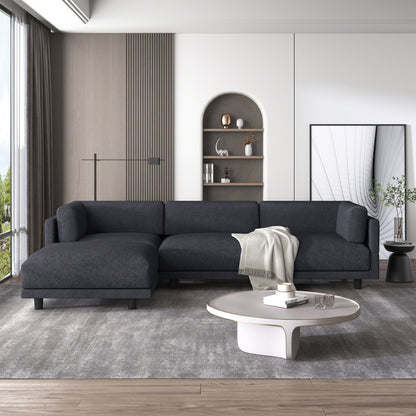 Grey 102.4 L-Shaped Polyester Sectional Sofa with Reversible Footstool, Thick Cushions, and Plastic Legs