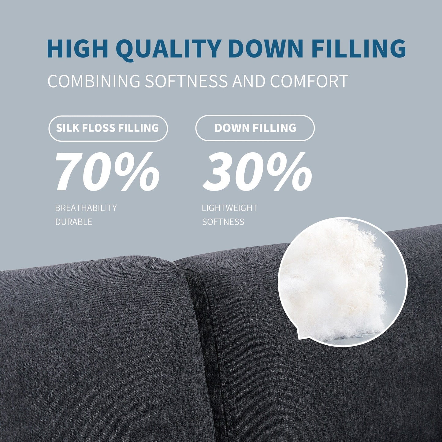 Grey 102.4 L-Shaped Polyester Sectional Sofa with Reversible Footstool, Thick Cushions, and Plastic Legs