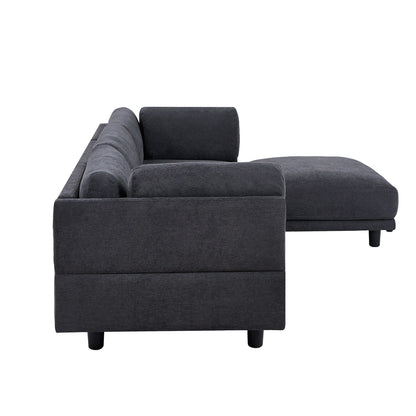 Grey 102.4 L-Shaped Polyester Sectional Sofa with Reversible Footstool, Thick Cushions, and Plastic Legs