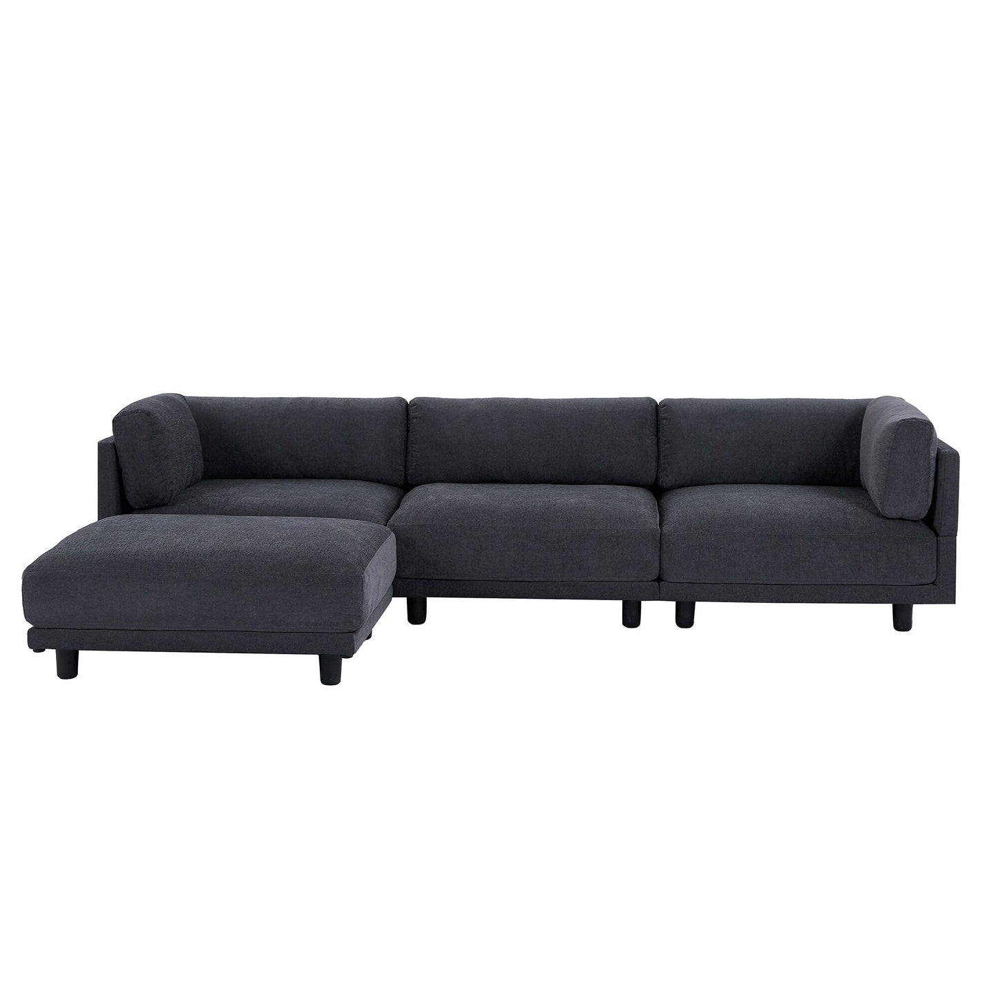 Grey 102.4 L-Shaped Polyester Sectional Sofa with Reversible Footstool, Thick Cushions, and Plastic Legs