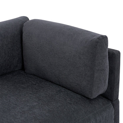 Grey 102.4 L-Shaped Polyester Sectional Sofa with Reversible Footstool, Thick Cushions, and Plastic Legs