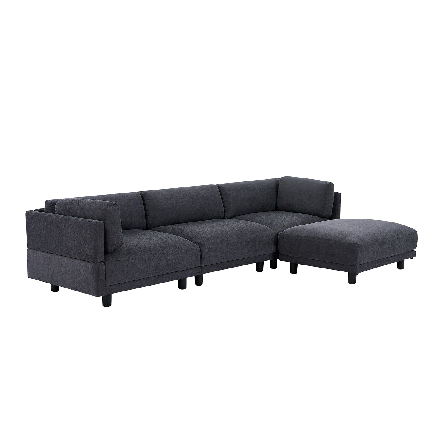 Grey 102.4 L-Shaped Polyester Sectional Sofa with Reversible Footstool, Thick Cushions, and Plastic Legs