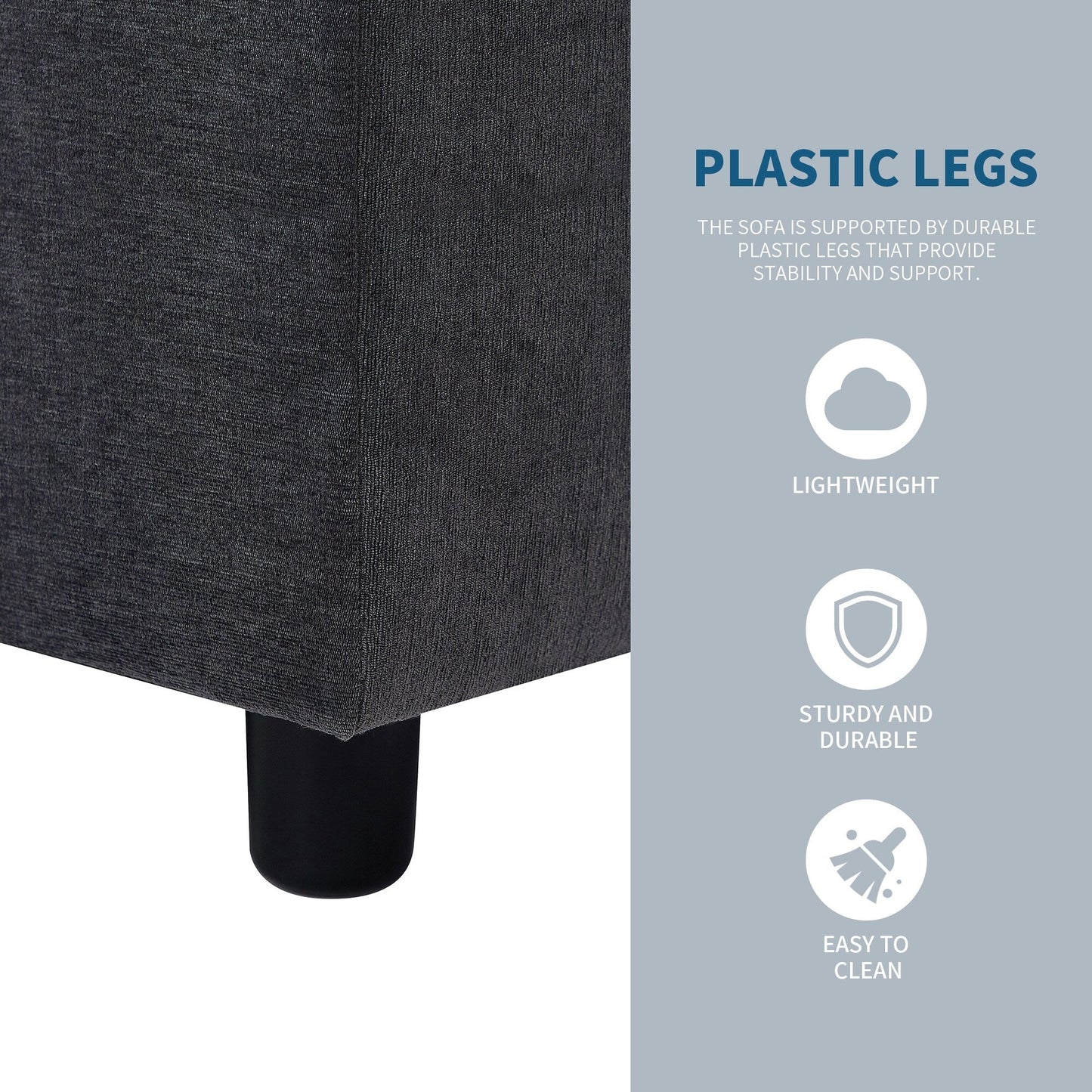 Grey 102.4 Polyester L-Shaped Sectional Sofa with Reversible Footstool, Thick Cushions, and Durable Plastic Legs