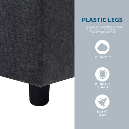 Grey 102.4 Polyester L-Shaped Sectional Sofa with Reversible Footstool, Thick Cushions, and Durable Plastic Legs