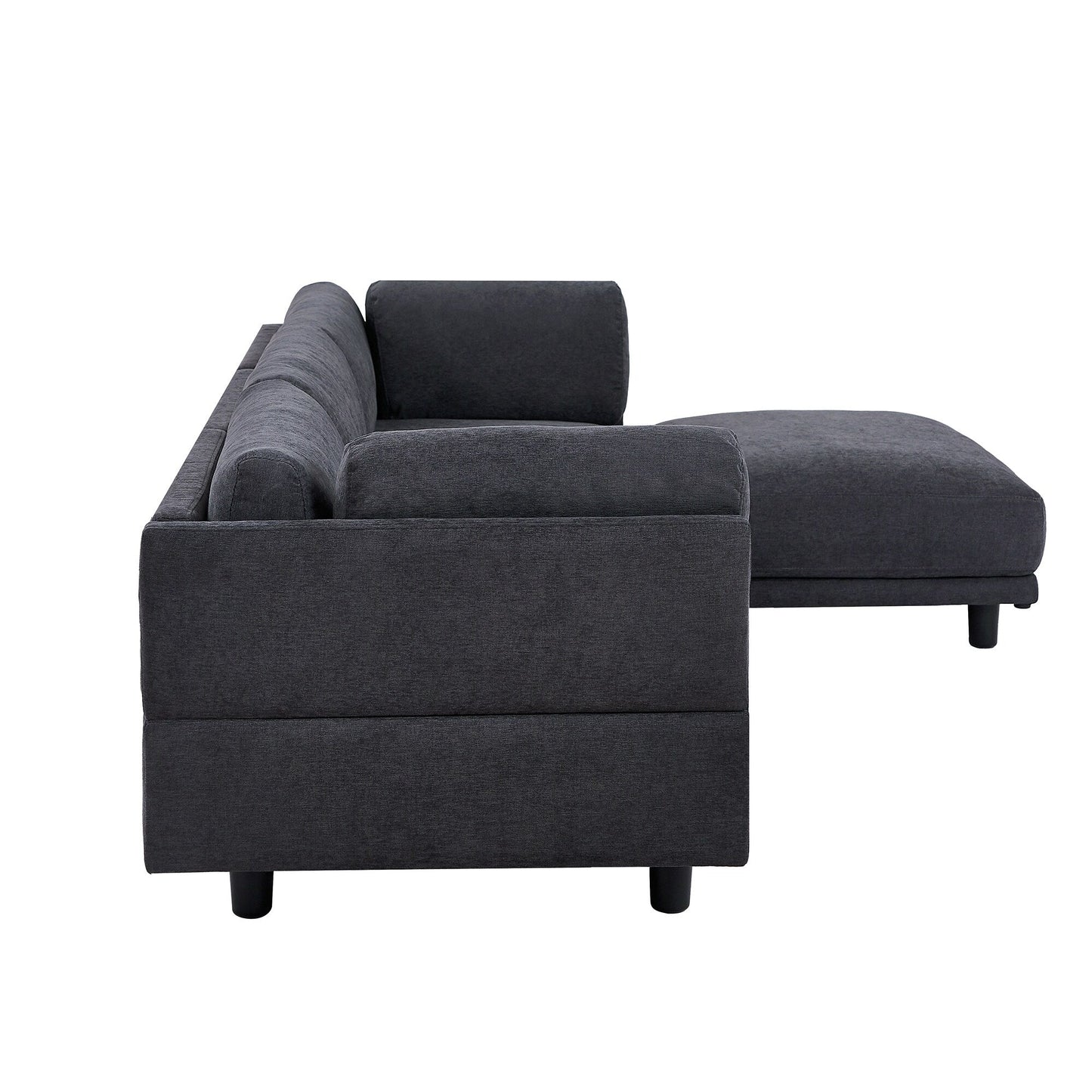 Grey 102.4 Polyester L-Shaped Sectional Sofa with Reversible Footstool, Thick Cushions, and Durable Plastic Legs