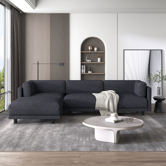 Grey 102.4 Polyester L-Shaped Sectional Sofa with Reversible Footstool, Thick Cushions, and Durable Plastic Legs