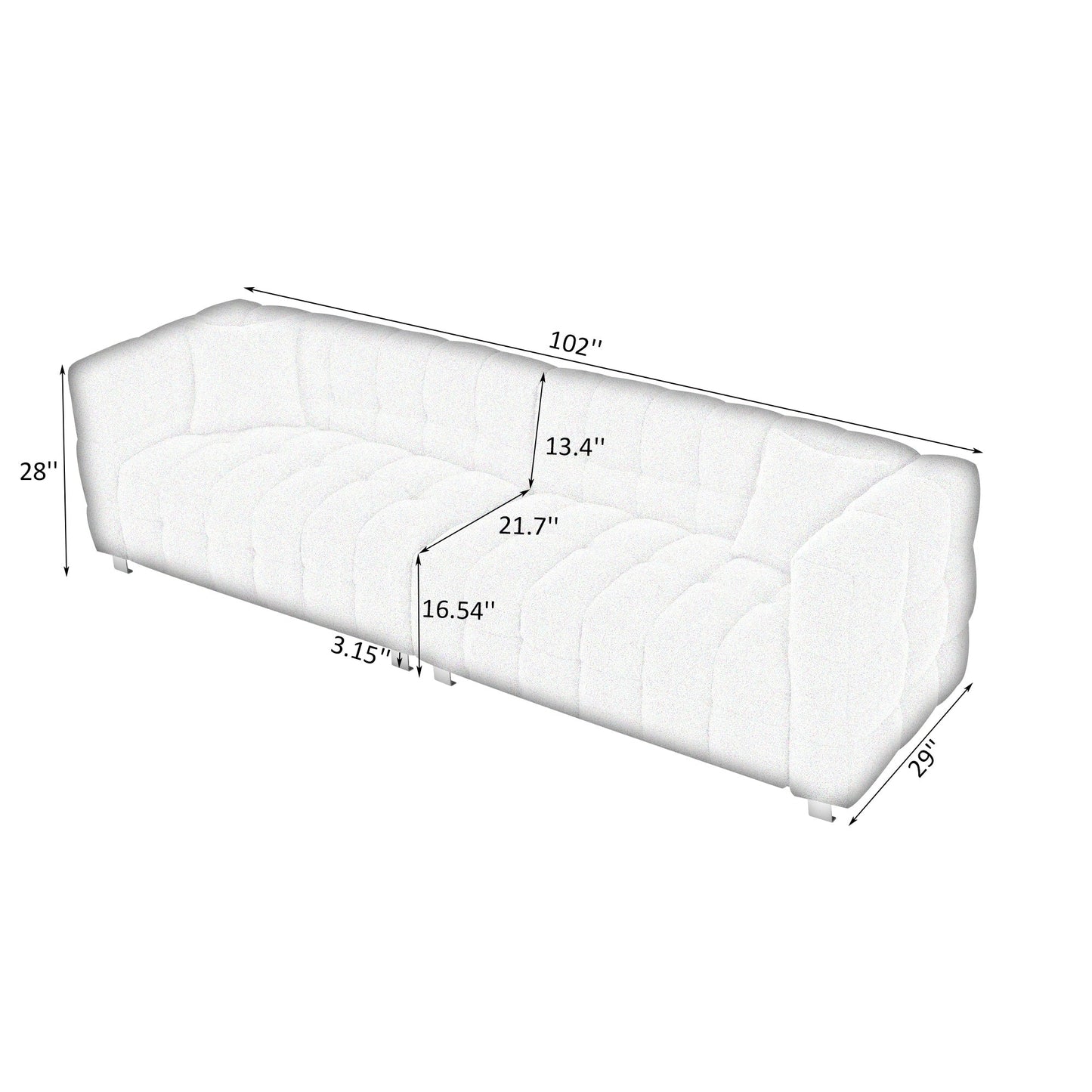 Grey 102'' Teddy Velvet 4-Seater Sofa with Metal Legs and Throw Pillows, Modern Multi-Directional Design for Living Room