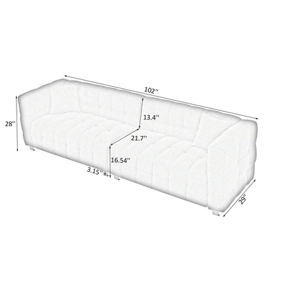Grey 102'' Teddy Velvet 4-Seater Sofa with Metal Legs and Throw Pillows, Modern Multi-Directional Design for Living Room