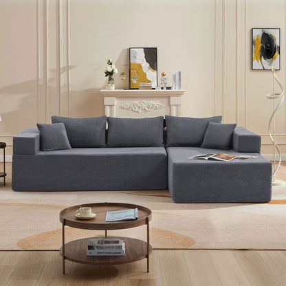 Grey 107.48'' Fabric L-Shaped 3-Seater Sectional Sofa with Chaise and 16.53 Inch Cushions