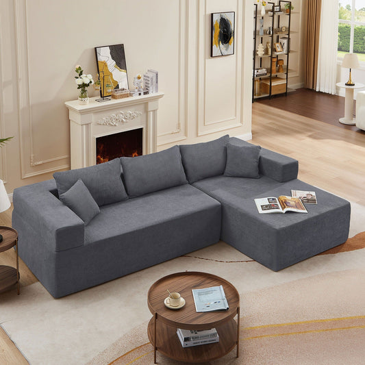 Grey 107.48'' Fabric L-Shaped 3-Seater Sectional Sofa with Chaise and 16.53 Inch Cushions