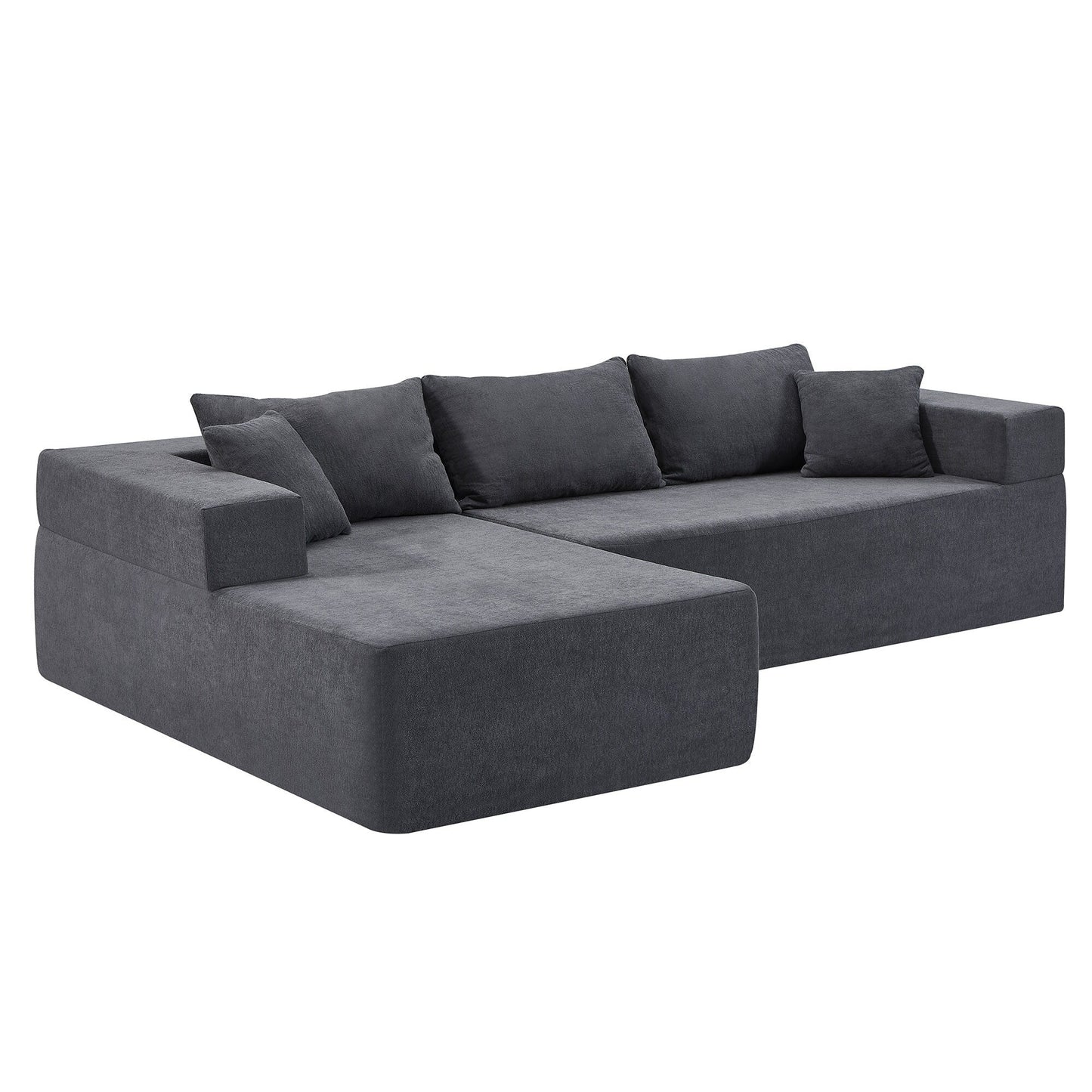 Grey 107.48'' Fabric L-Shaped Sectional Sofa with Chaise, 16.53-Inch Cushions, and 2-Piece Free Combination