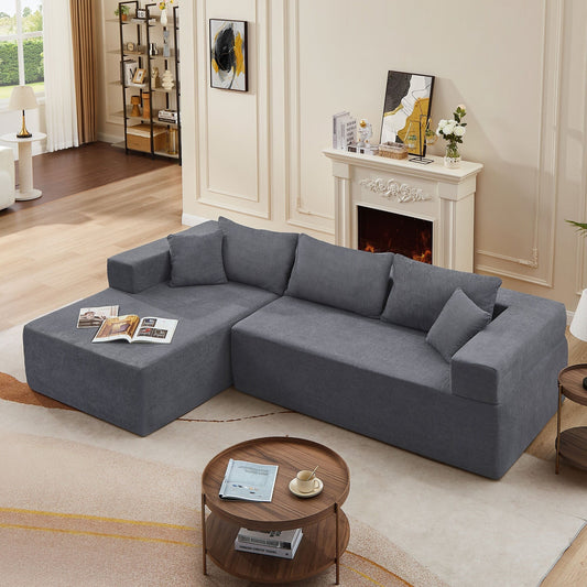 Grey 107.48'' Fabric L-Shaped Sectional Sofa with Chaise, 16.53-Inch Cushions, and 2-Piece Free Combination