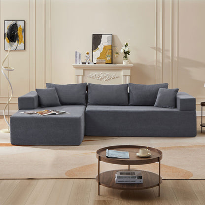Grey 107.48'' Fabric L-Shaped Sectional Sofa with Chaise, 16.53-Inch Cushions, and 2-Piece Free Combination