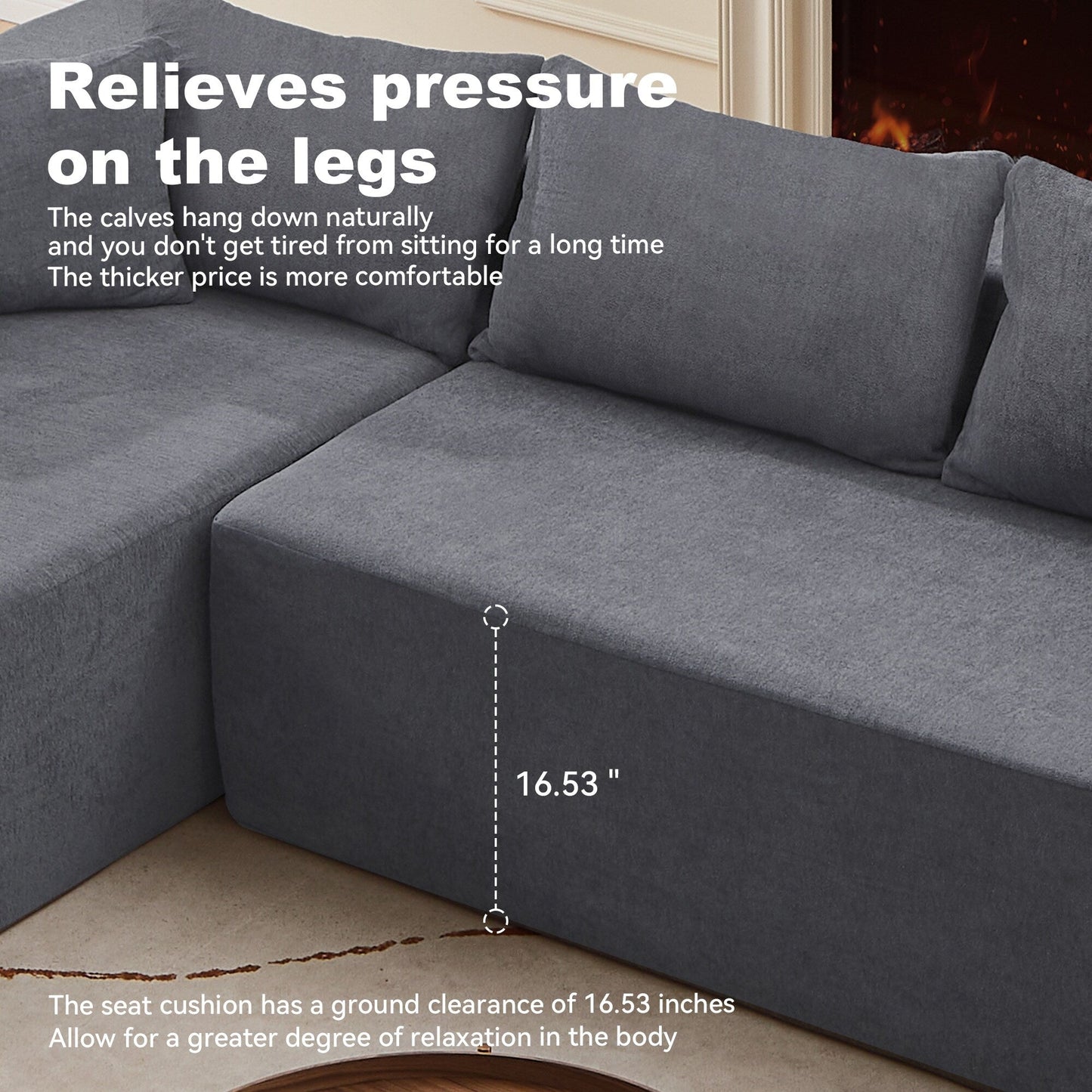 Grey 107.48'' Fabric L-Shaped Sectional Sofa with Chaise, 16.53-Inch Cushions, and 2-Piece Free Combination