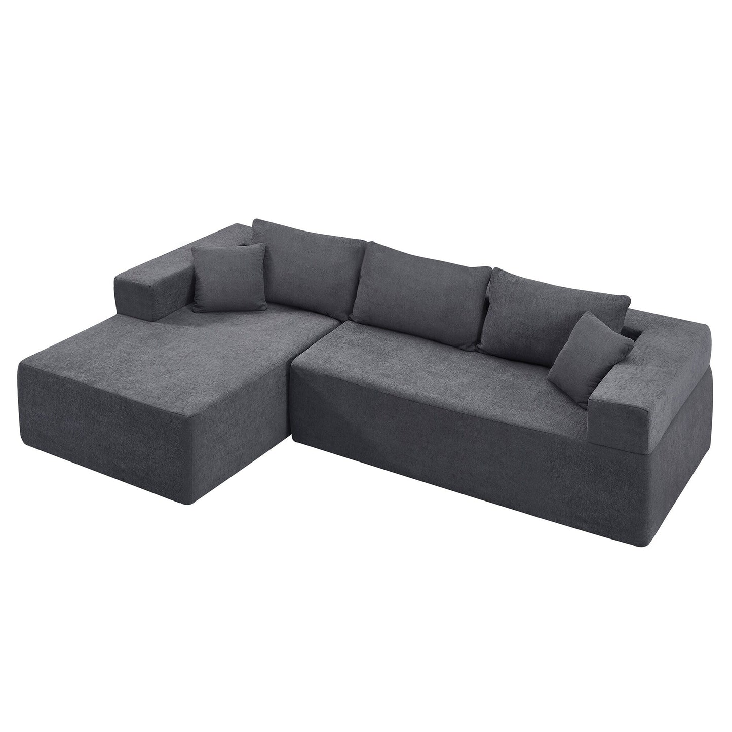 Grey 107.48'' Fabric L-Shaped Sectional Sofa with Chaise, 16.53-Inch Cushions, and 2-Piece Free Combination
