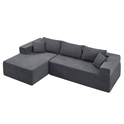 Grey 107.48'' Fabric L-Shaped Sectional Sofa with Chaise, 16.53-Inch Cushions, and 2-Piece Free Combination