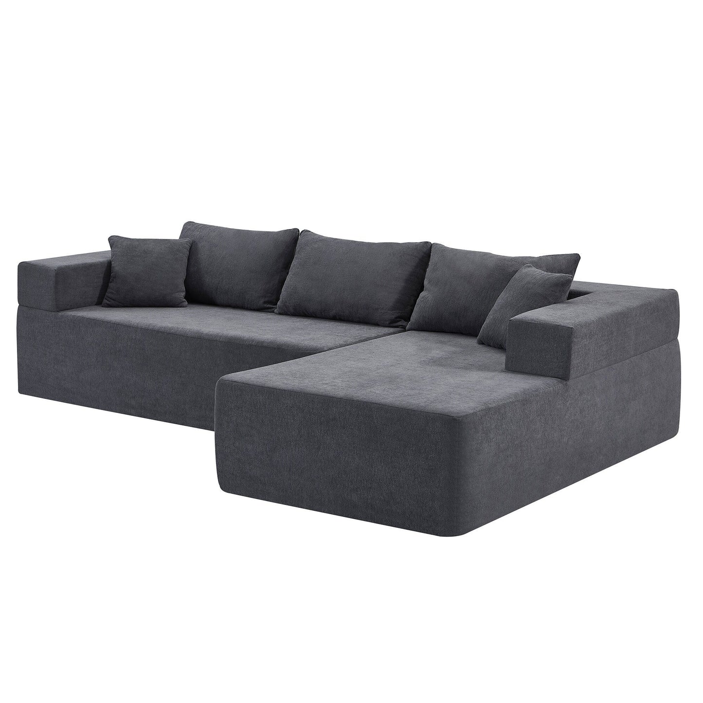 Grey 107.48'' L-Shaped Fabric 3-Seater Sectional Sofa with 16.53'' Cushions and Chaise, 2-Piece Design